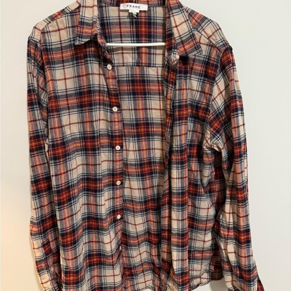 Frame Denim Men's Casual Plaid Shirt - Red and Navy